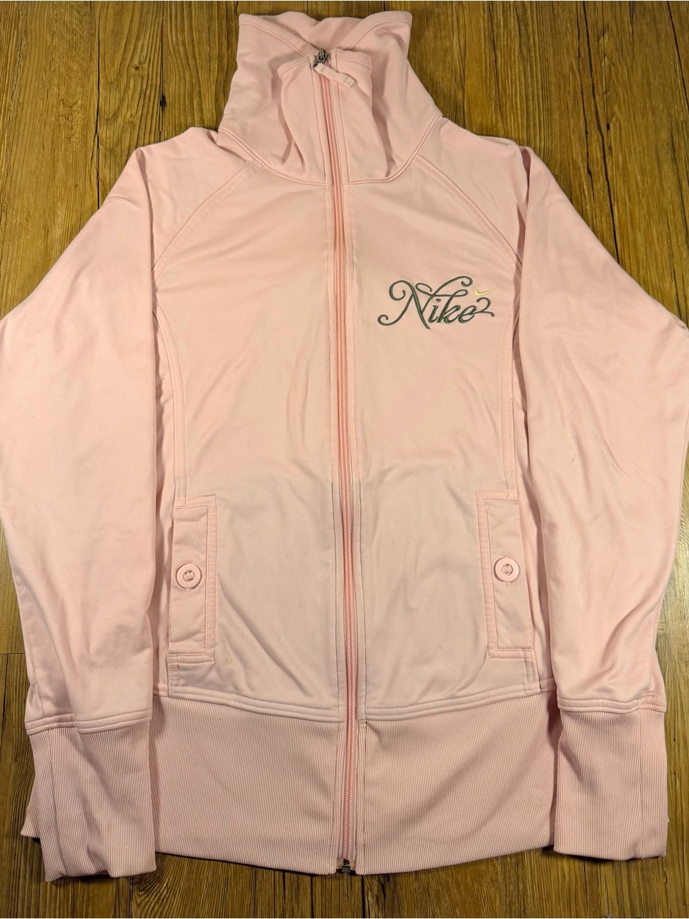 Nike Women’s XL Pink Full Zip Track Jacket Y2K Script Logo Athletic
